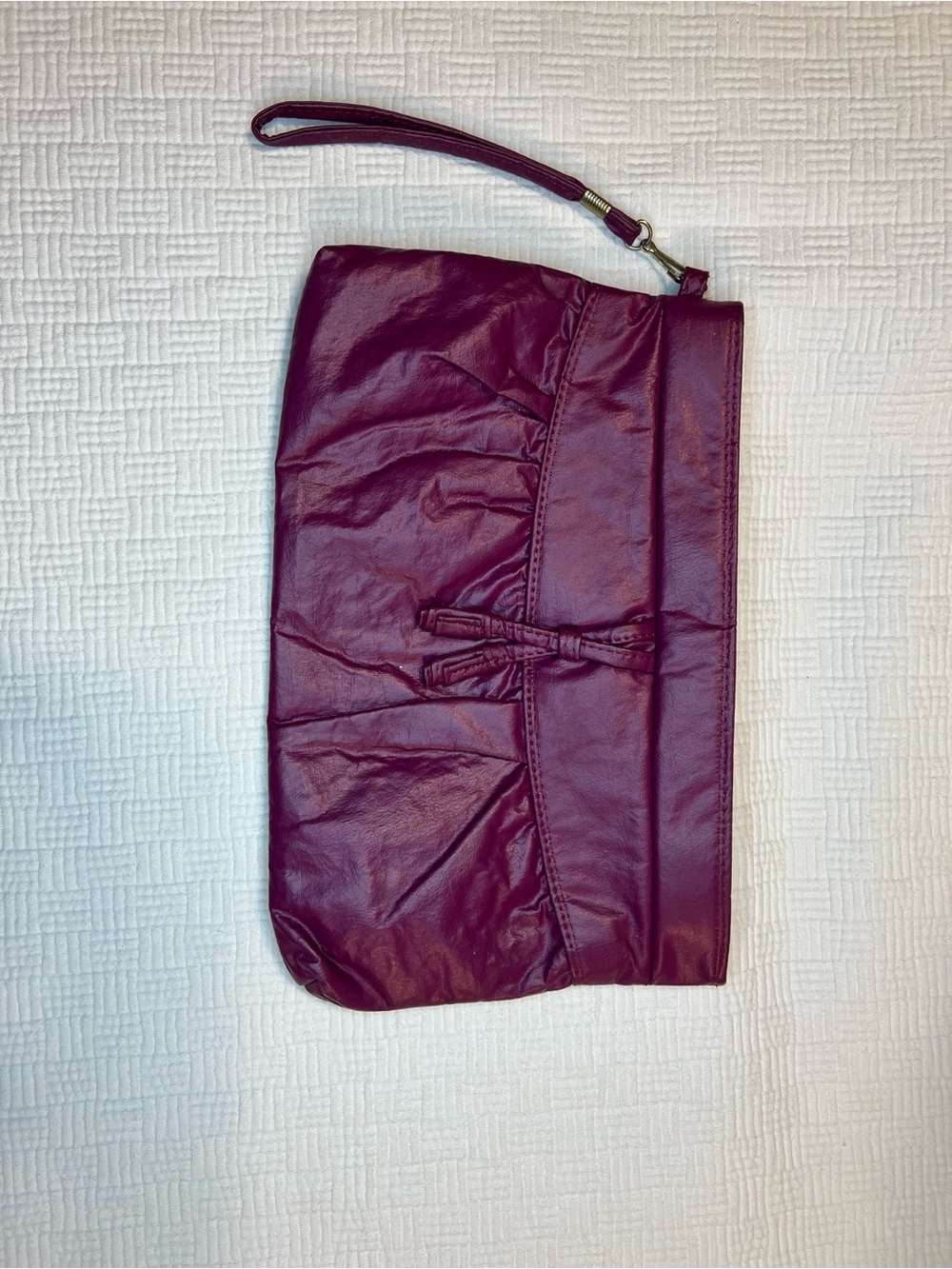 Burgundy Faux Leather Bow Clutch Wristlet